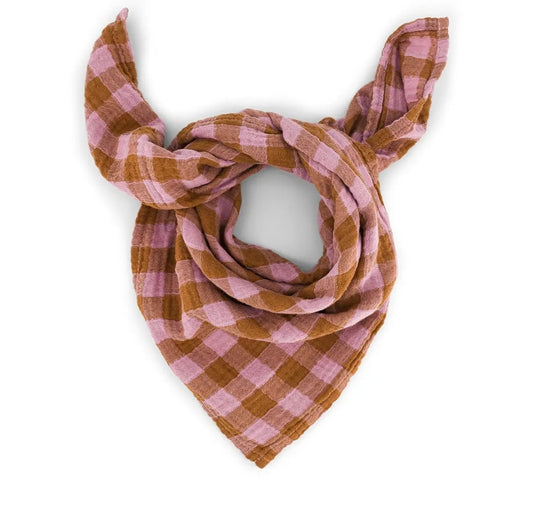 Musselina Vichy mauve/caramelo 70x70cm