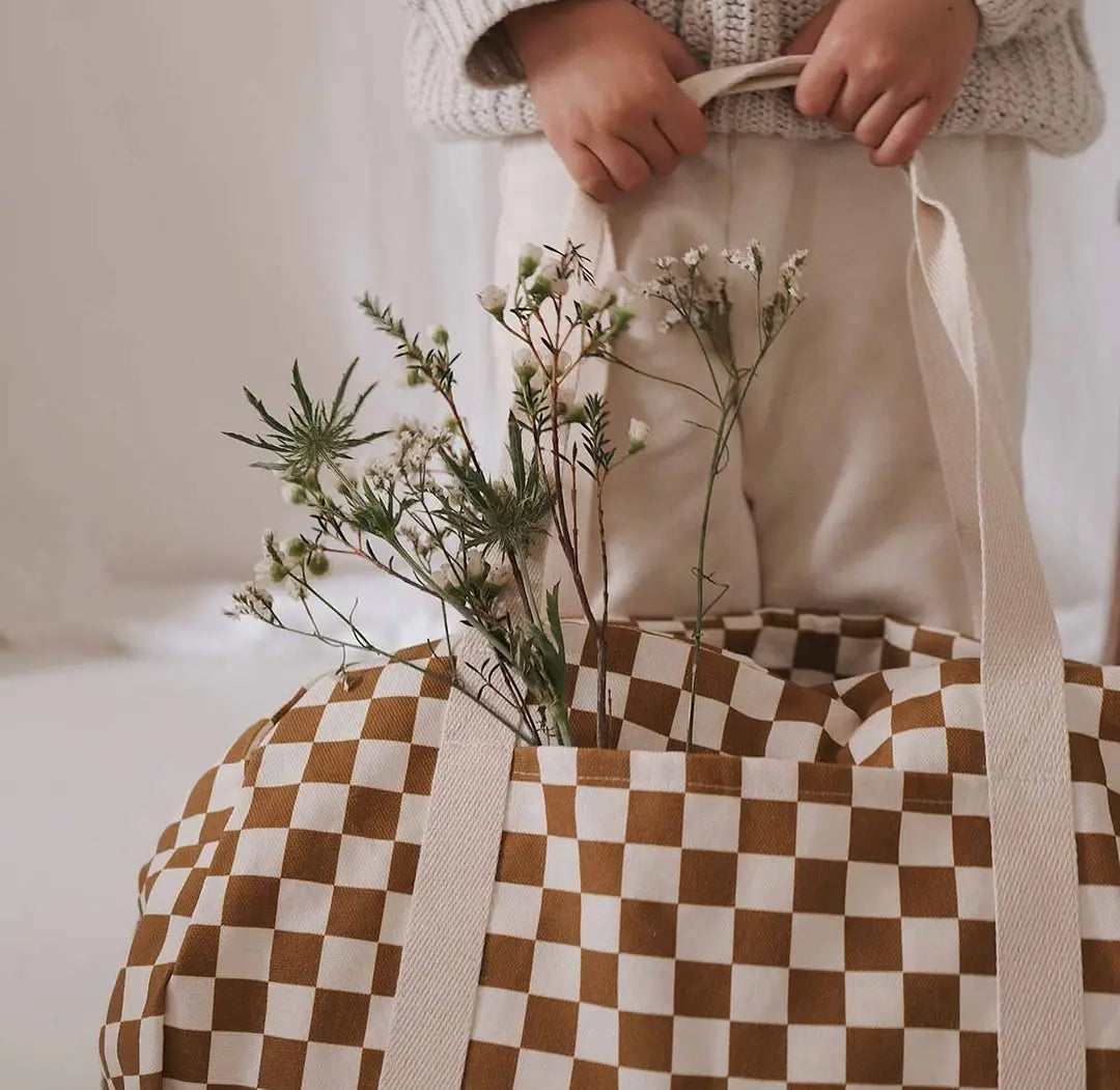 Saco vichy caramelo/branco
