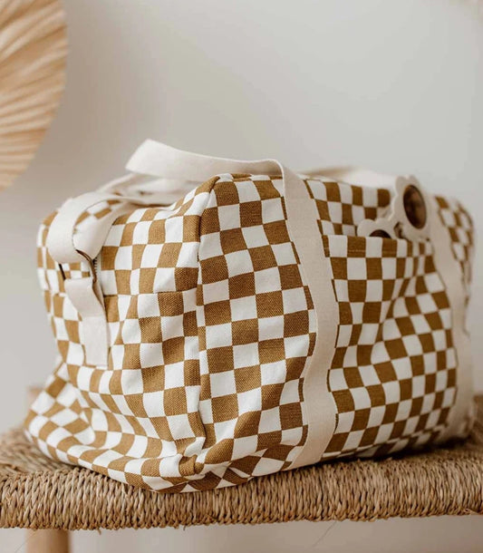 Saco vichy caramelo/branco