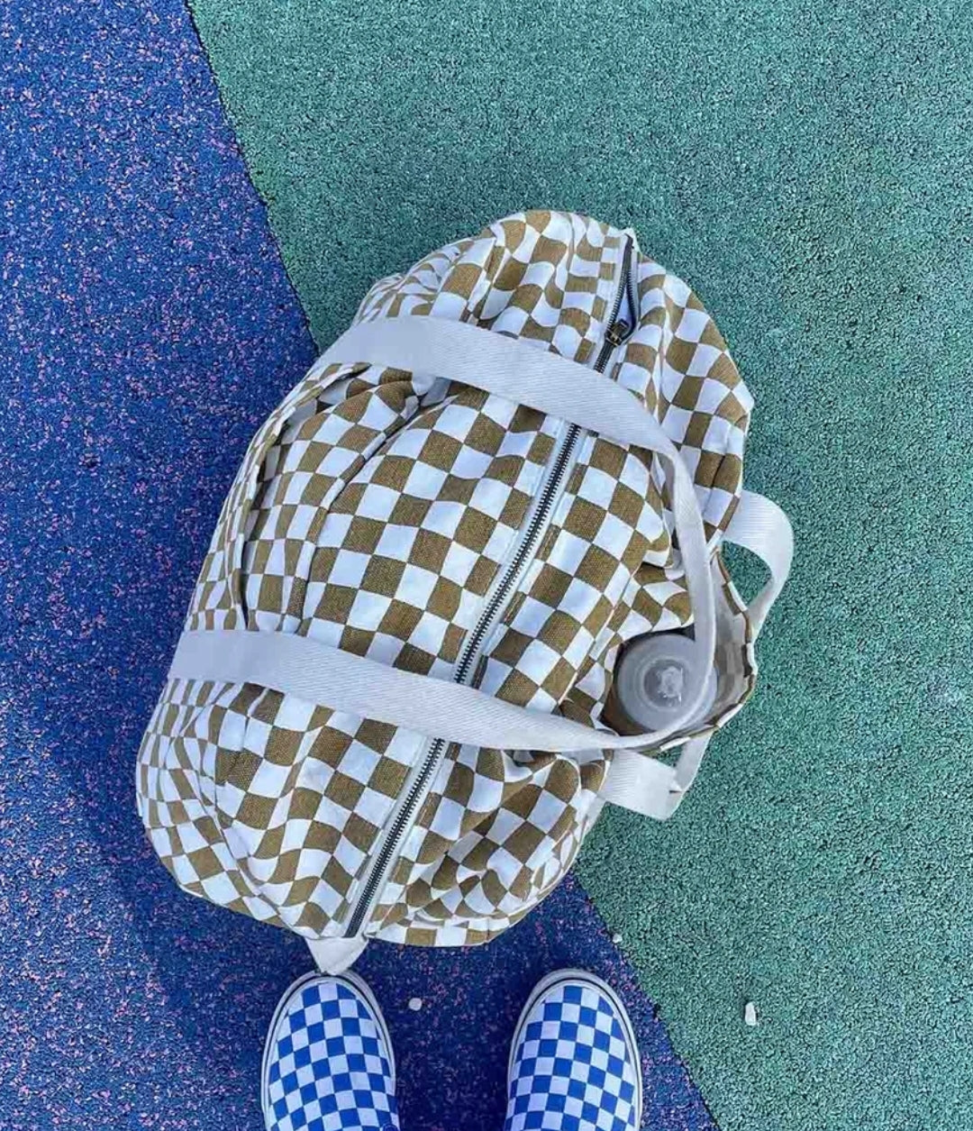 Saco vichy caramelo/branco
